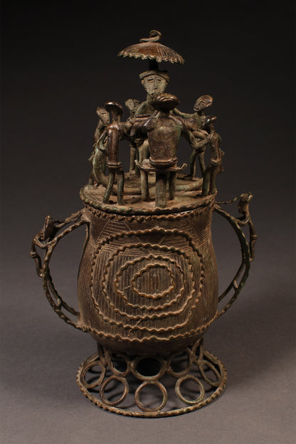 Tribal Objects; Artwork; Collection; Other African; Kuduo Lidded Vessel, Crafted Brass Cast Asante, Ashanti Tribe, Ghana, African Art
