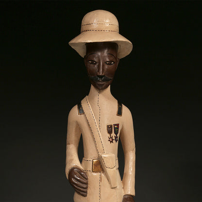 Handcrafted Sculptures and Statues;Collection; Other African; Military Officer Carved Wood Painted, Crafted Sculpture, African Artwork