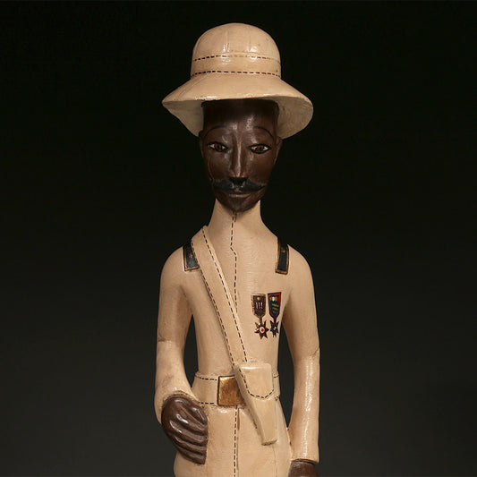 Handcrafted Sculptures and Statues;Collection; Other African; Military Officer Carved Wood Painted, Crafted Sculpture, African Artwork
