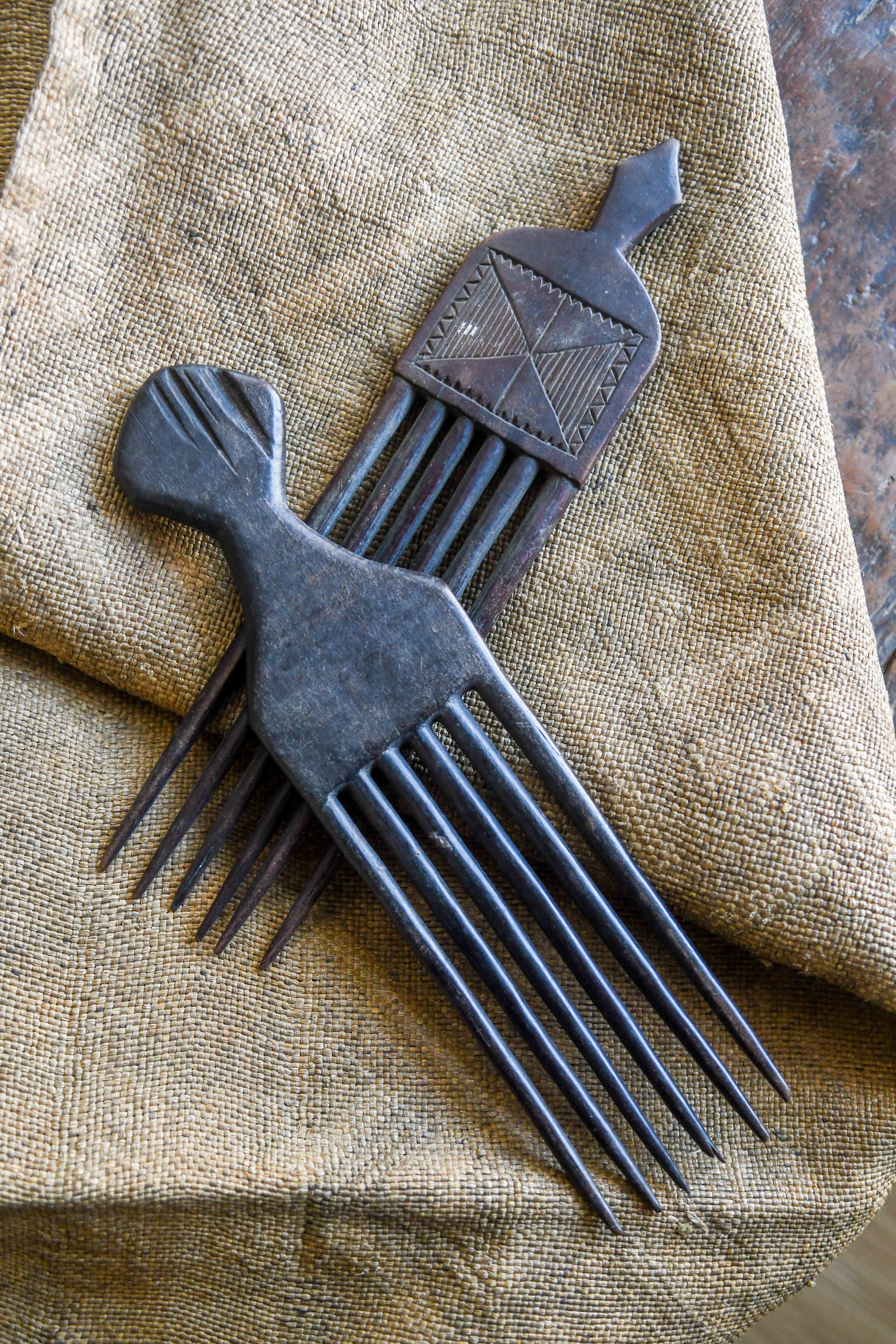 Tribal Objects - African Plural Art - African Art - Objects - Artwork - Decor - Pair of Ashanti Combs, Carved Wood, African, Tribal Art Object