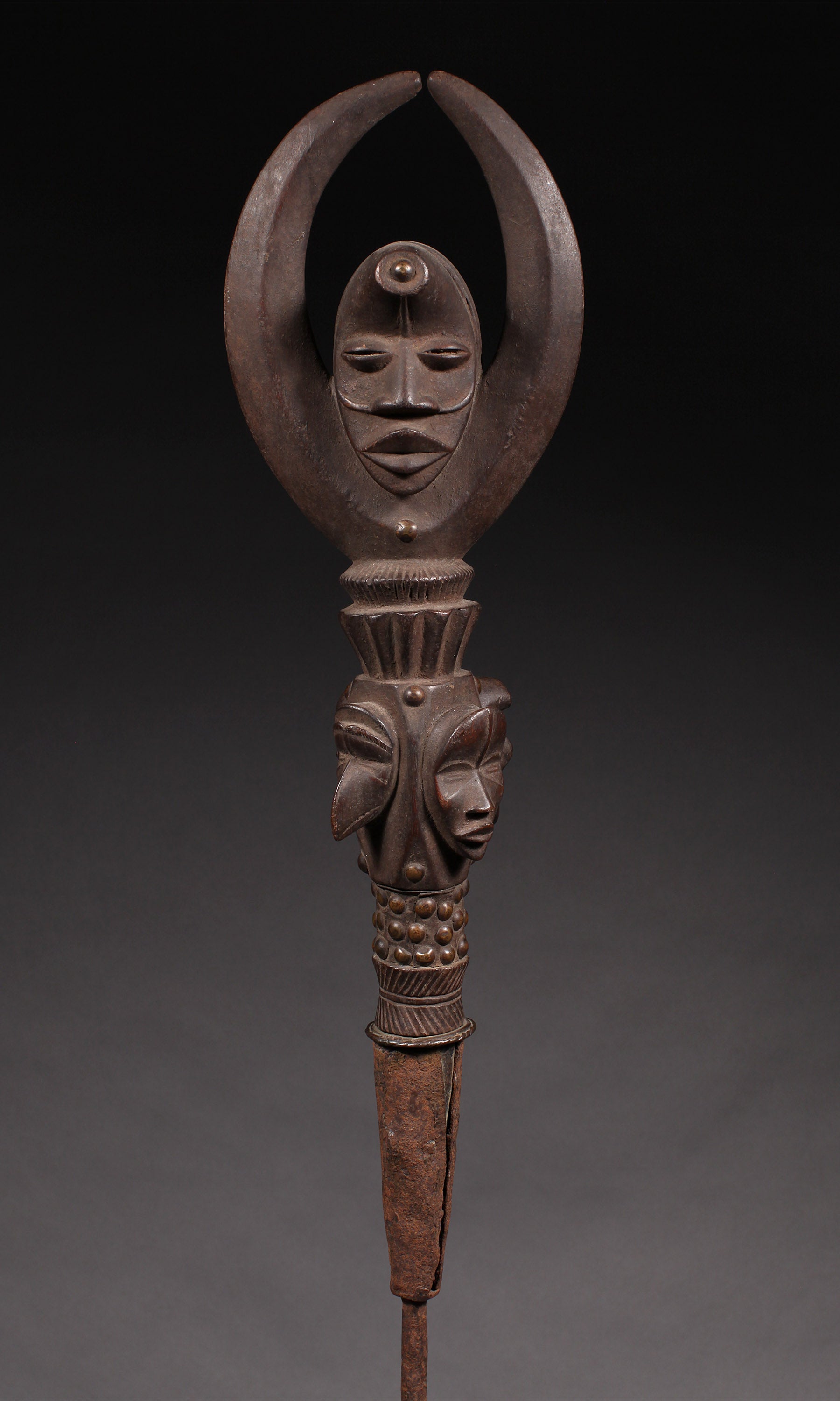Tribal Objects; Artwork; Collection; Other African; Prestige Object Depicting Masks, Carved Wood, Iron, Dan Tribe, African Art