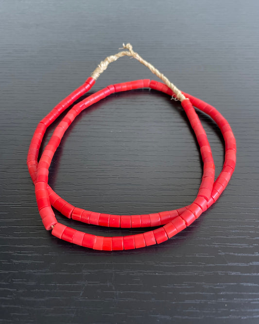 Handcrafted Trade Beads - African Plural Art - African Art - Beads - Embellishments - Trims - Red Glass Trade Beads Necklace, African