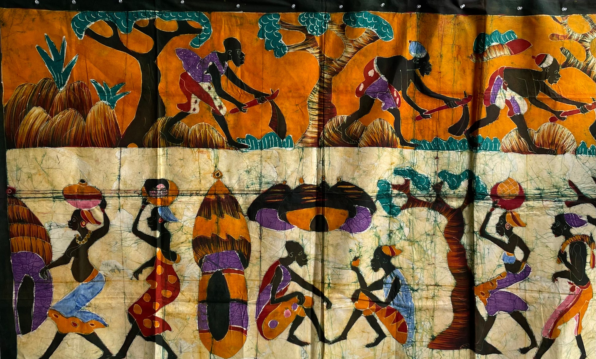 Handcrafted Art Textiles; Woven Fabrics; Other African; Batik Based; Cotton; Traditional; Intricate Patterns; Vintage; Living Spaces; Home Decor; Tapestries; Resist Dyed Hand Painted Batik Cotton Fabric, Decorative African Textile