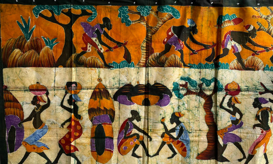 Handcrafted Art Textiles; Woven Fabrics; Other African; Batik Based; Cotton; Traditional; Intricate Patterns; Vintage; Living Spaces; Home Decor; Tapestries; Resist Dyed Hand Painted Batik Cotton Fabric, Decorative African Textile