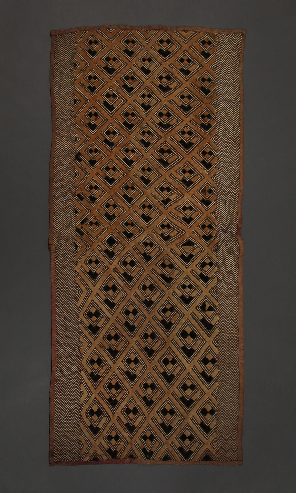 Tribal Textiles; Shoowa Overskirt, Kuba Tribe, Cut-pile embroidered raffia, African Textile Art