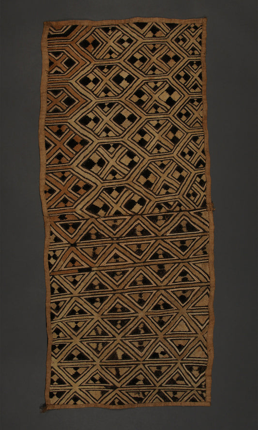 Tribal Textiles; Shoowa Overskirt Textile Kuba Tribe, D.R. Congo Embroidered Cut-pile raffia
