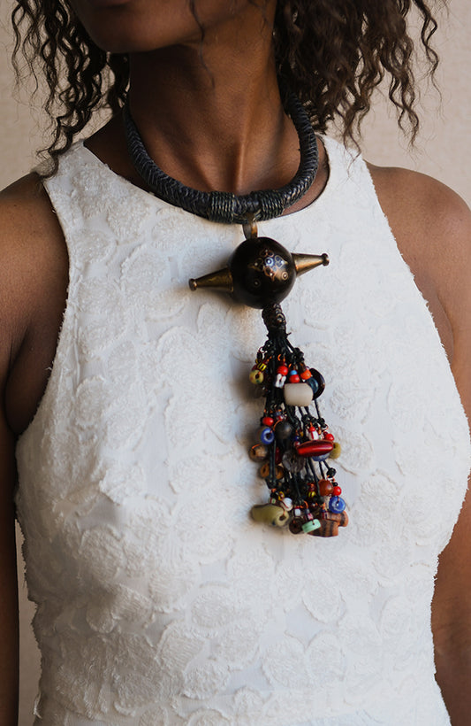 Handcrafted Necklaces - African Plural Art - African Art - Necklaces - Jewelry - Statement Tribal Jewelry Necklace, Trade Beads Pendant, African