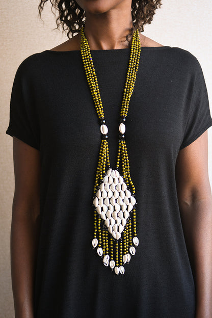 Handcrafted Necklaces - African Plural Art - African Art - Necklaces - Jewelry - Tribal African Statement Jewelry Necklace, Cowrie Shell Beads Pendant