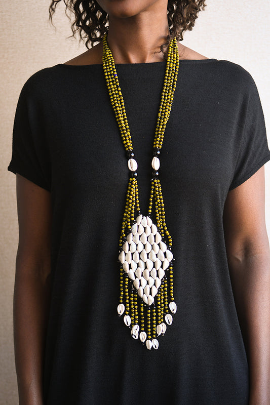 Handcrafted Necklaces - African Plural Art - African Art - Necklaces - Jewelry - Tribal African Statement Jewelry Necklace, Cowrie Shell Beads Pendant