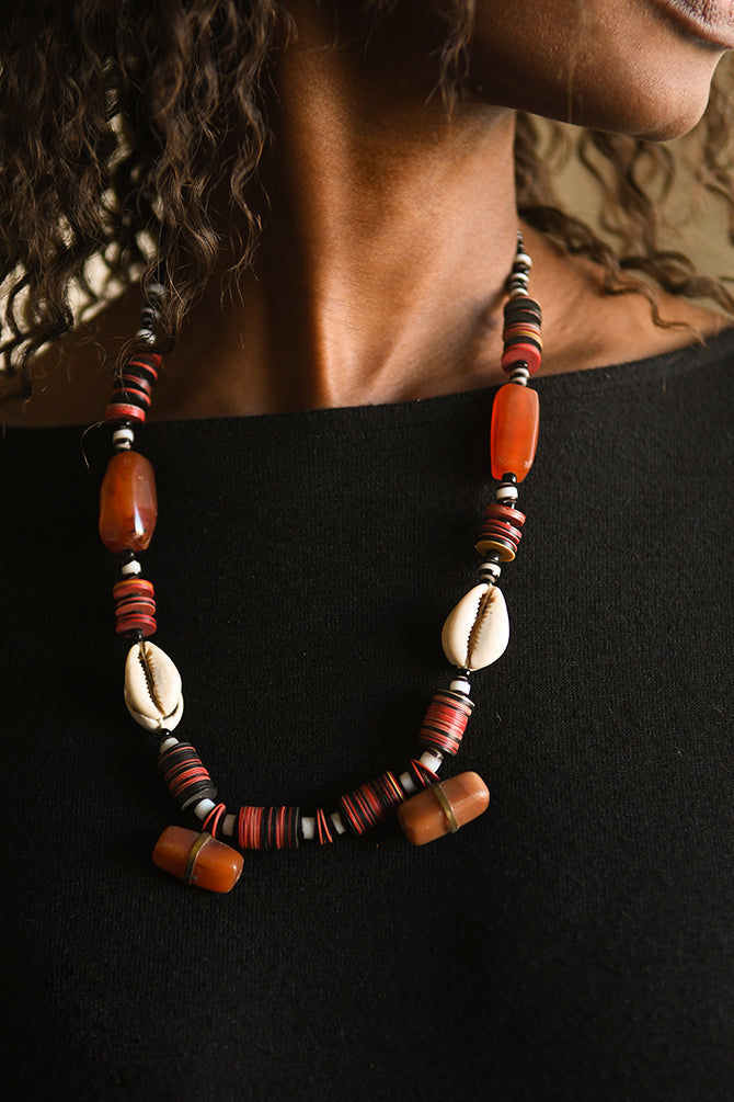 Handcrafted Art - Necklaces; Collection; Other African; Tribal Beads Cowrie Shell Necklace, African Jewelry Pendant