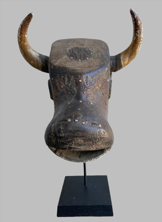 Handcrafted Masks; Collection; Other African; Masks; Vintage African Art Wall Decor, Hand-Carved Wood, Bull Mask