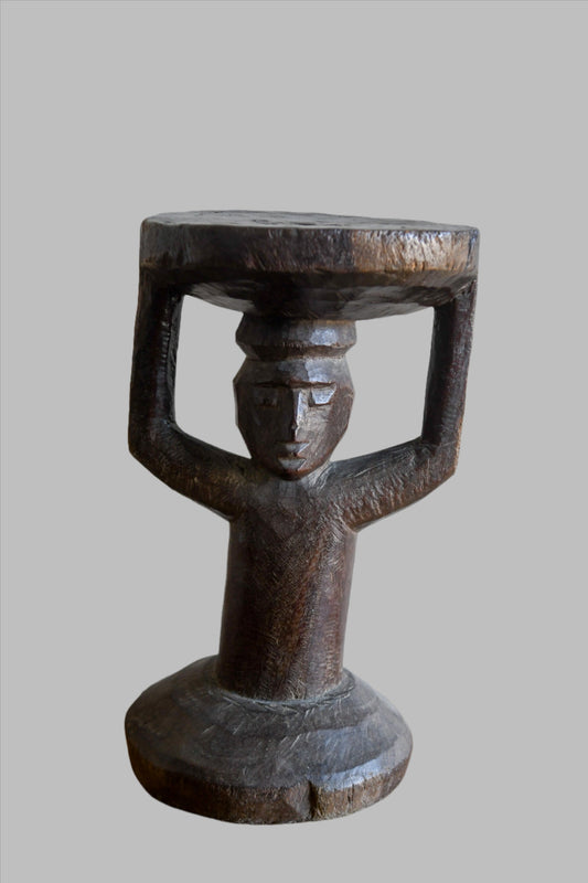 tribal furniture; Yoruba Caryatid African Stool, Carved Wood Furniture