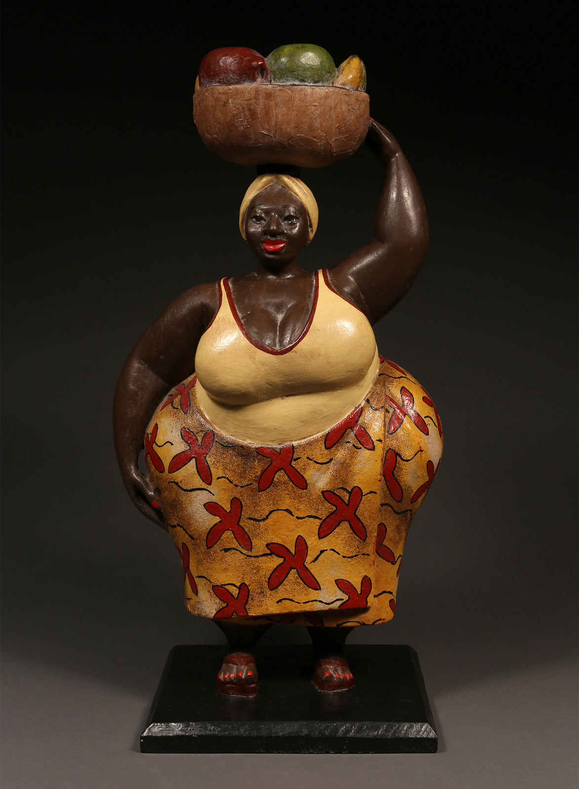 Handcrafted Sculptures - African Art - Home Decor - Wood - Statue - Figurine - Woman Carrying - Fruit Basket - Painted