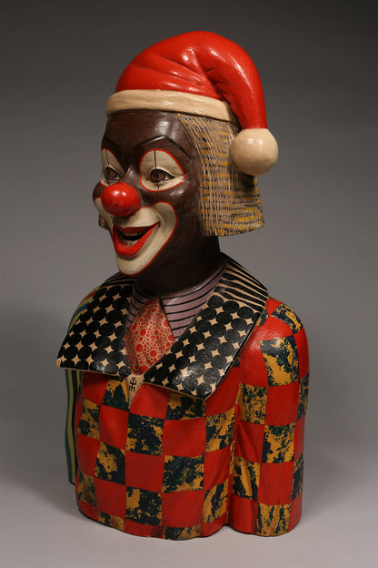 Handcrafted Sculptures and Statues;Collection; Other African; Hand Carved, Clown Santa, Wooden Painted, Decorative African Sculpture