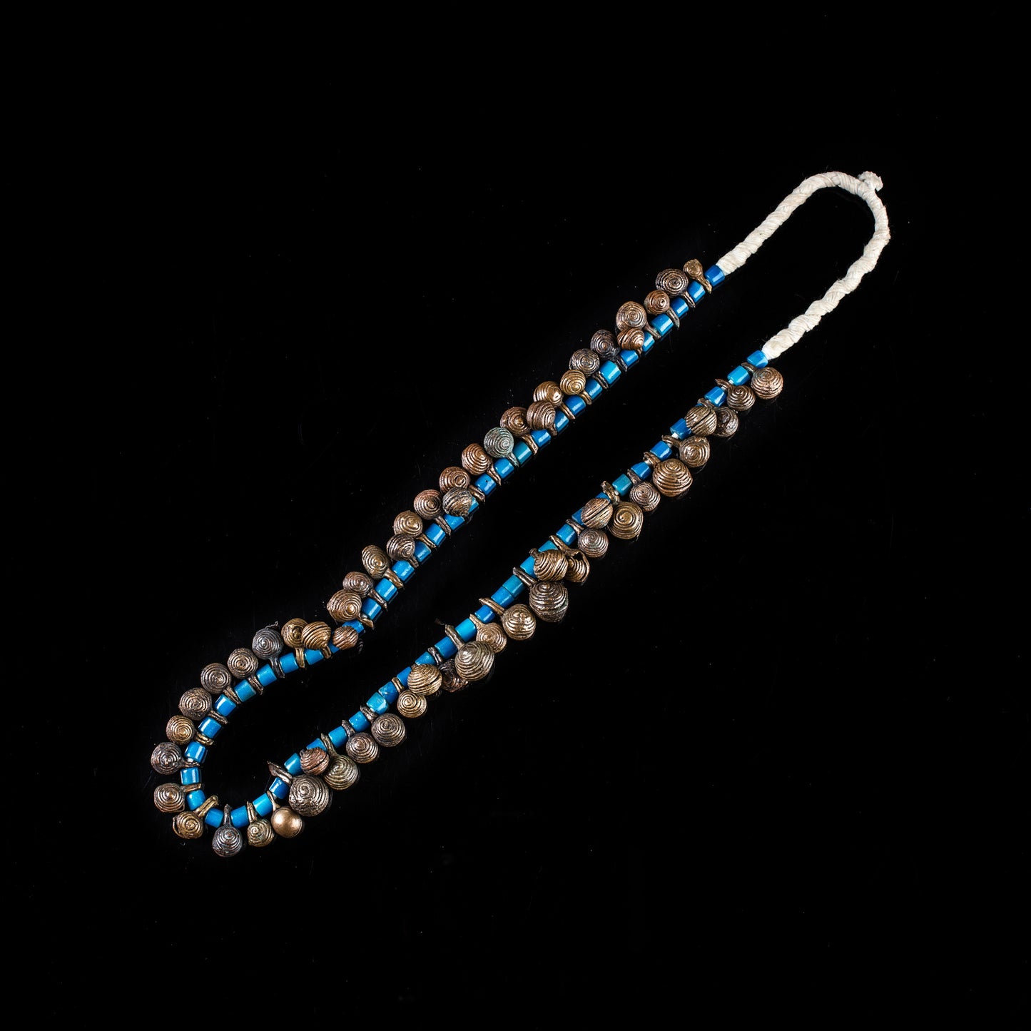 Tribal Necklaces - African Plural Art - Naga Art - Necklaces - Jewelry - Naga Blue Glass Trade Beads Necklace, Bronze Beaded Jewelry