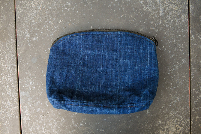 Handcrafted Bags - African Plural Art - Bags- African Art - Handbags - Wallets - Cases - Hand Dyed Mudcloth Fabric, African Indigo Textile, Accessory Makeup Bag