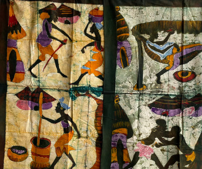 Handcrafted Art Textiles; Woven Fabrics; Other African; Batik Based; Cotton; Traditional; Intricate Patterns; Vintage; Living Spaces; Home Decor; Tapestries; Hand Painted African Batik, Resist Dyed Cotton Textile, Wall Decor