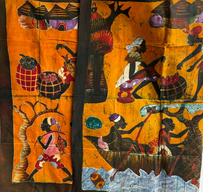 Handcrafted Art Textiles; Woven Fabrics; Other African; Batik Based; Cotton; Traditional; Intricate Patterns; Vintage; Living Spaces; Home Decor; Tapestries; Handmade Resist Dyed African Batik, Wall Decor Cotton Textile