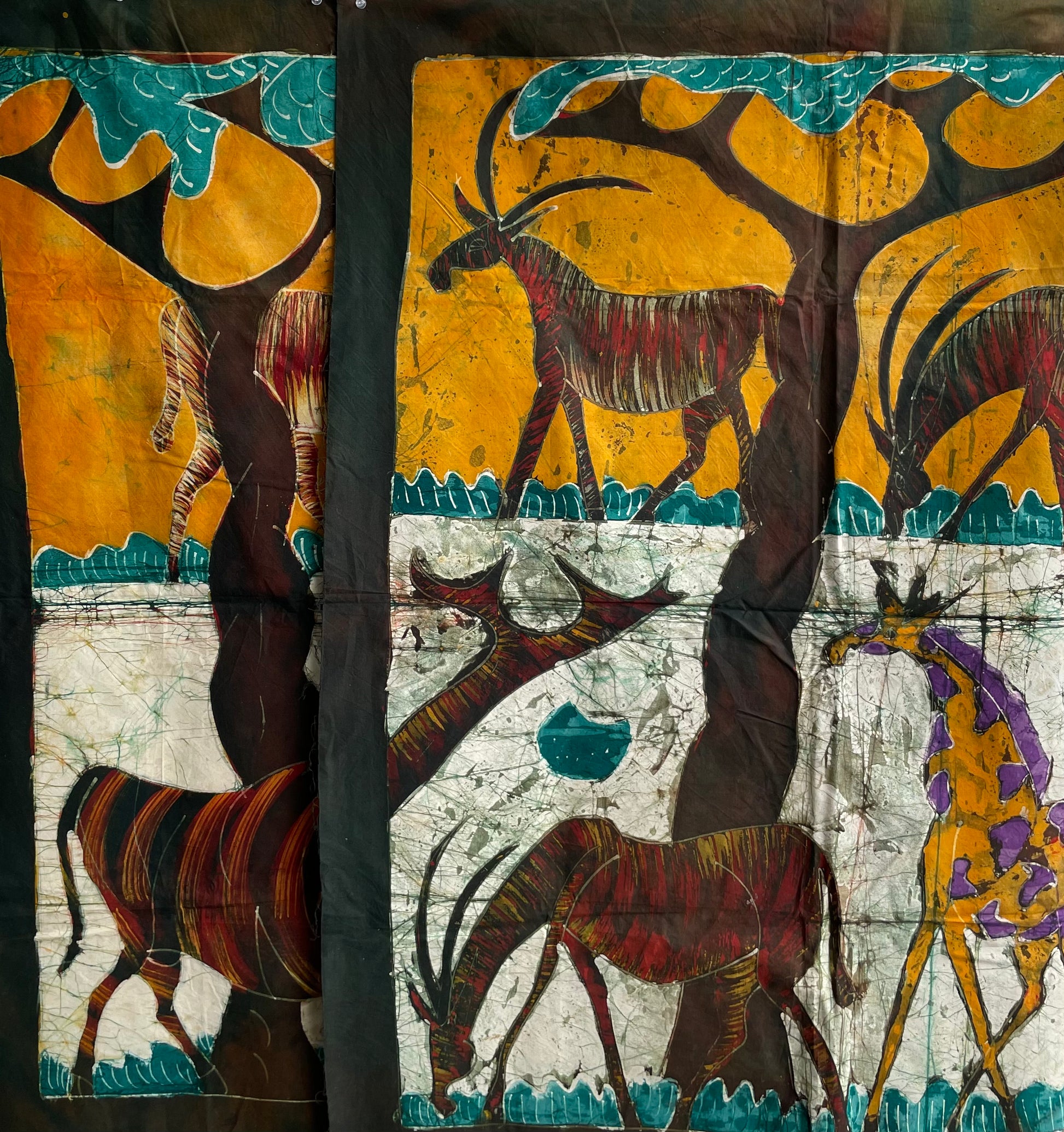 Handcrafted Art Textiles; Woven Fabrics; Other African; Batik Based; Cotton; Traditional; Intricate Patterns; Vintage; Living Spaces; Home Decor; Tapestries; Decorative Crafted Cotton Textile, Resist Dyed Batik Painting, West African Art