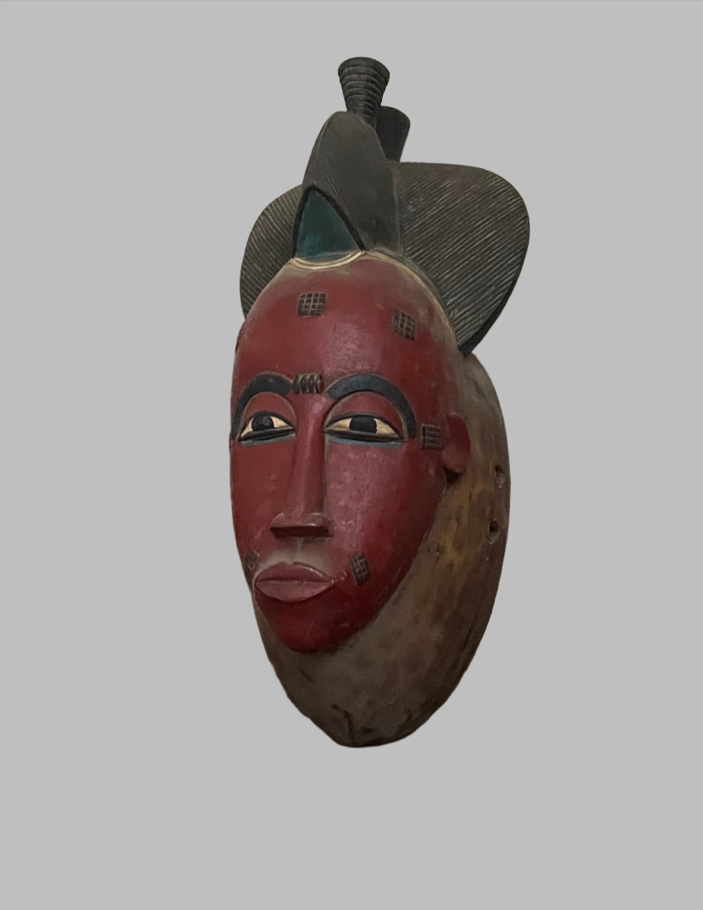 Handcrafted Masks; Collection; Other African; Masks; Hand Carved Wood, Vintage Red Mask, African Baule Art, Home Decor