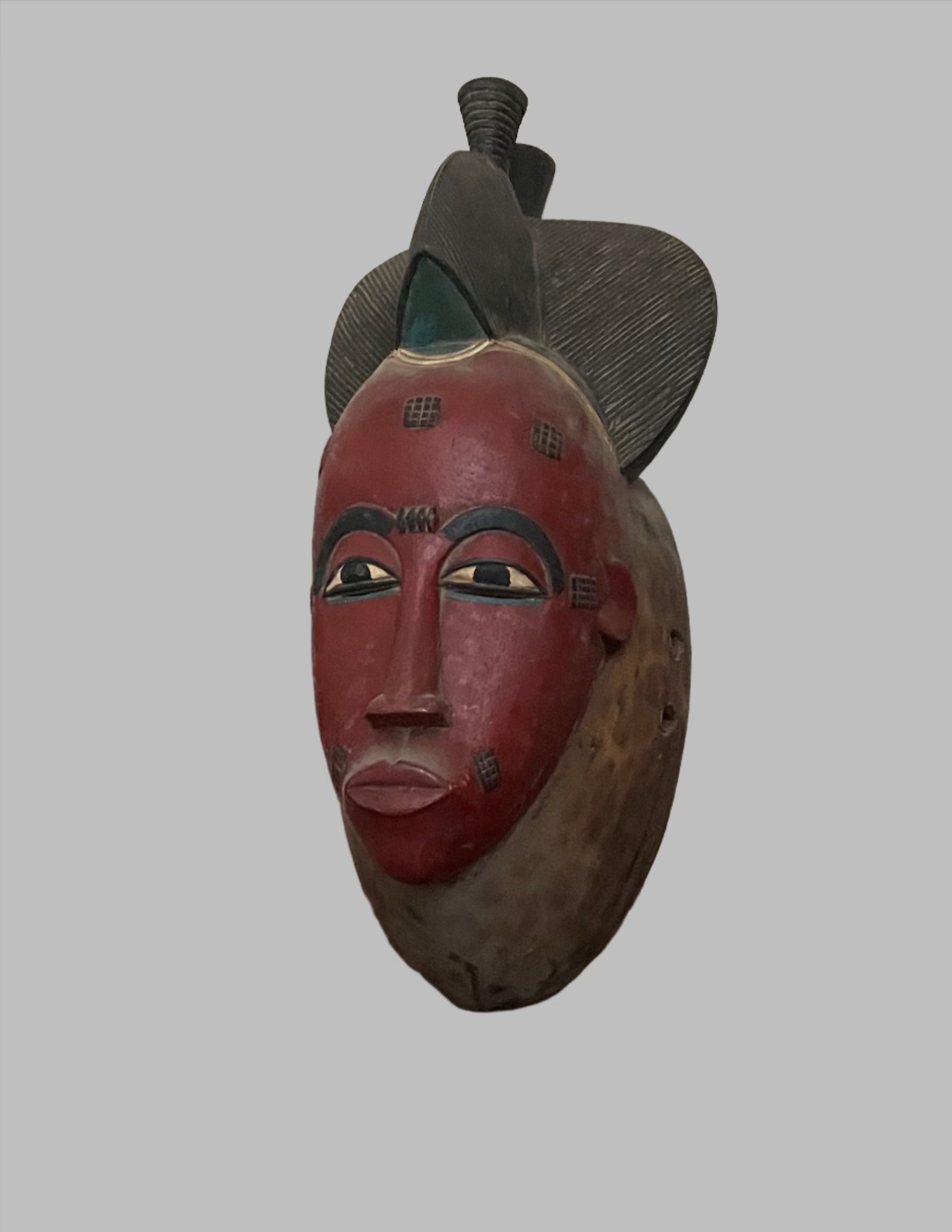 Handcrafted Masks; Collection; Other African; Masks; Hand Carved Wood, Vintage Red Mask, African Baule Art, Home Decor