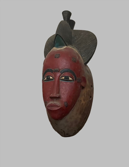 Handcrafted Masks; Collection; Other African; Masks; Hand Carved Wood, Vintage Red Mask, African Baule Art, Home Decor