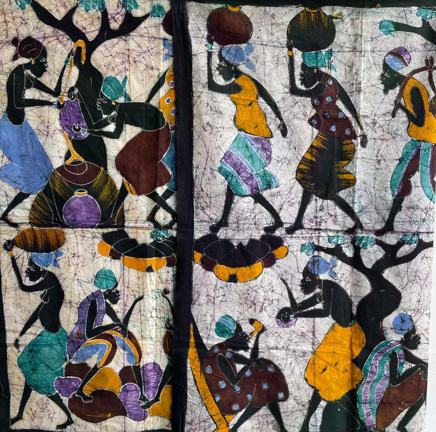 Handcrafted Art Textiles; Woven Fabrics; Other African; Batik Based; Cotton; Traditional; Intricate Patterns; Vintage; Living Spaces; Home Decor; Tapestries; Hand Painted African Cotton Cloth, Resist Dyed Batik, Wall Decor