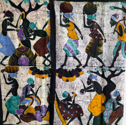 Handcrafted Art Textiles; Woven Fabrics; Other African; Batik Based; Cotton; Traditional; Intricate Patterns; Vintage; Living Spaces; Home Decor; Tapestries; Hand Painted African Cotton Cloth, Resist Dyed Batik, Wall Decor