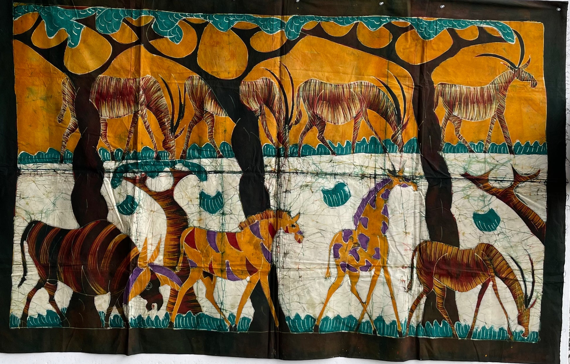 Handcrafted Art Textiles; Woven Fabrics; Other African; Batik Based; Cotton; Traditional; Intricate Patterns; Vintage; Living Spaces; Home Decor; Tapestries; Decorative Crafted Cotton Textile, Resist Dyed Batik Painting, West African Art