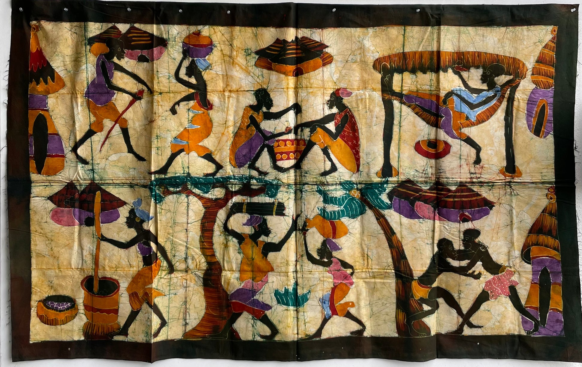 Handcrafted Art Textiles; Woven Fabrics; Other African; Batik Based; Cotton; Traditional; Intricate Patterns; Vintage; Living Spaces; Home Decor; Tapestries; Hand Painted African Batik, Resist Dyed Cotton Textile, Wall Decor